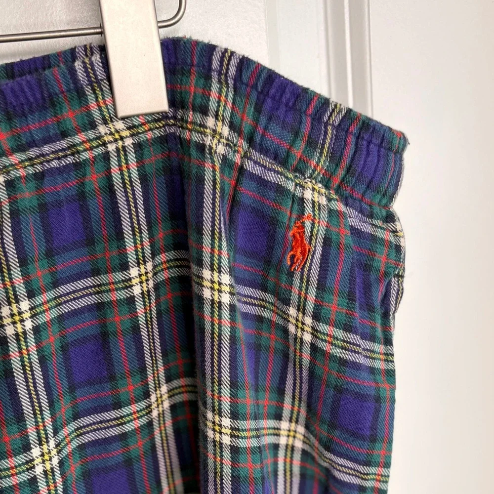 Polo Ralph Lauren Plaid Pajama Lounge Pants Mens Large Purple Green Cotton -Flaw
